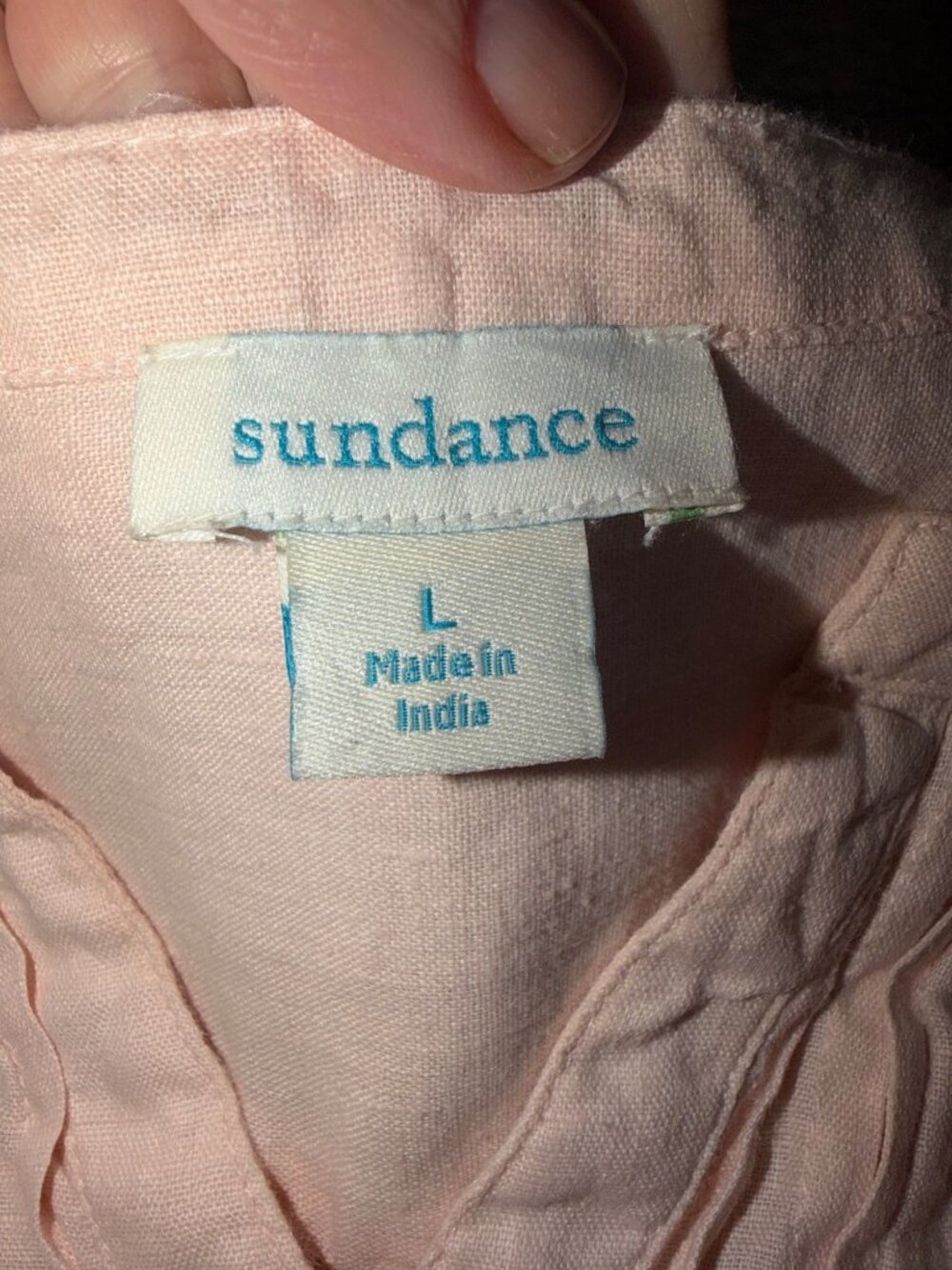 Sundance Pale Pink 100% Linen Lagenlook Coastal Money Pintuck Blouse Womens L - Picture 7 of 11